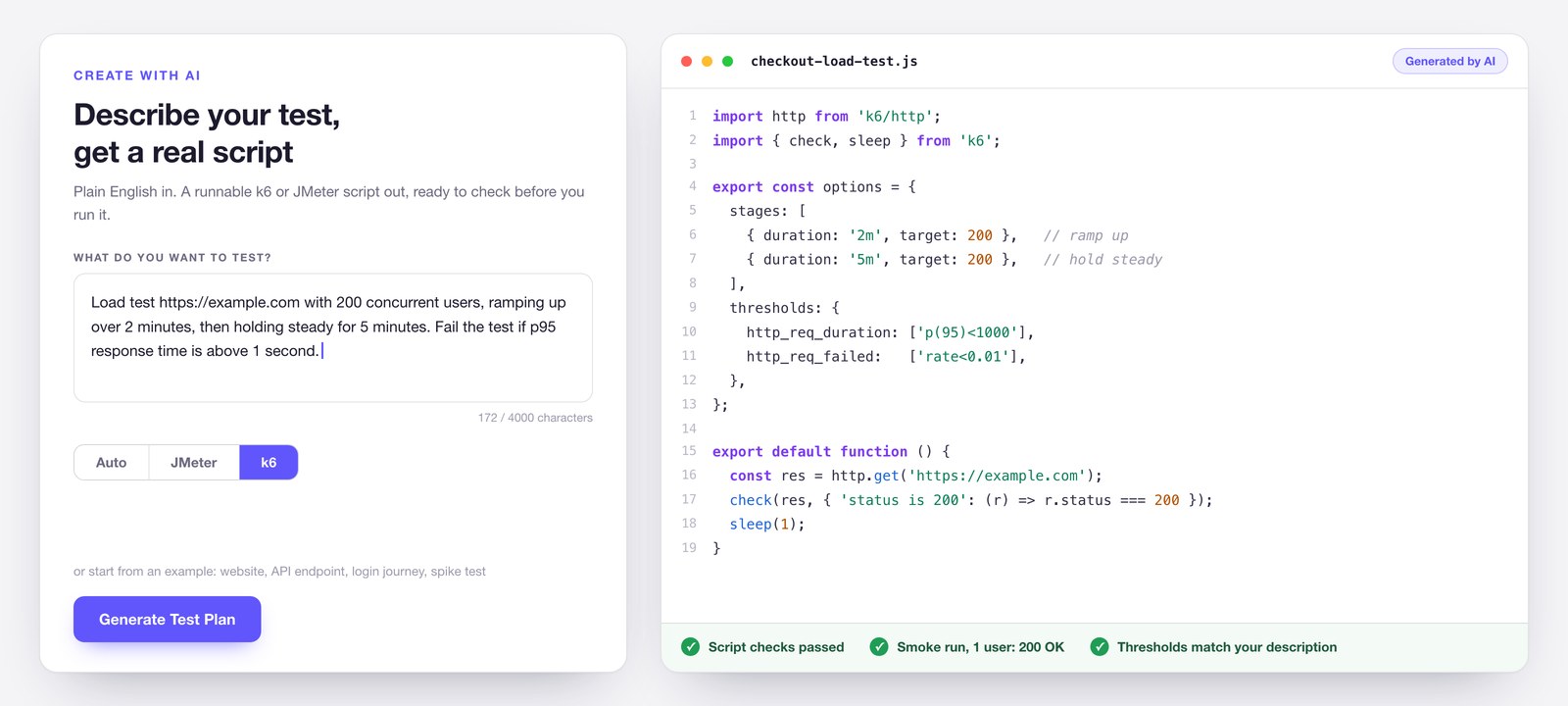 Décrivez votre test et obtenez un vrai script